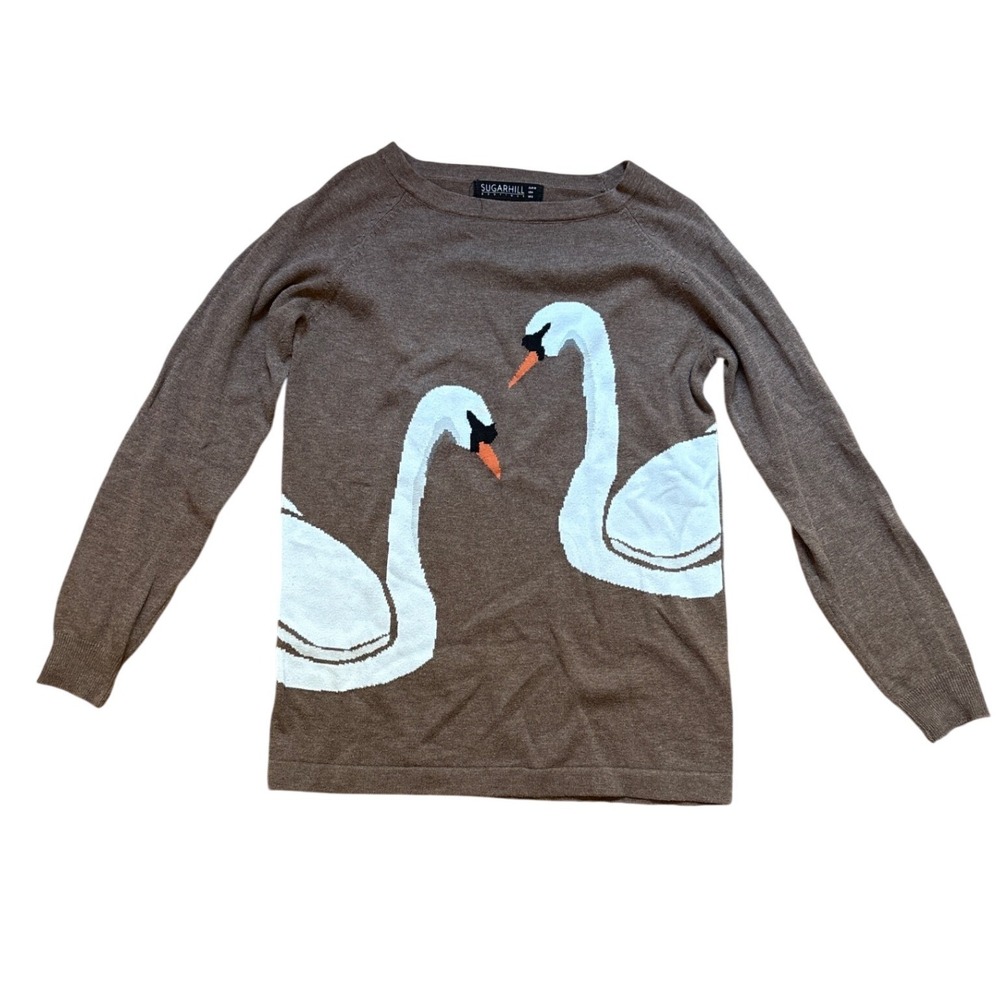 Sugarhill Boutique Swan Sweater Women Brown Excellent Cotton Intarsia SIZE 4